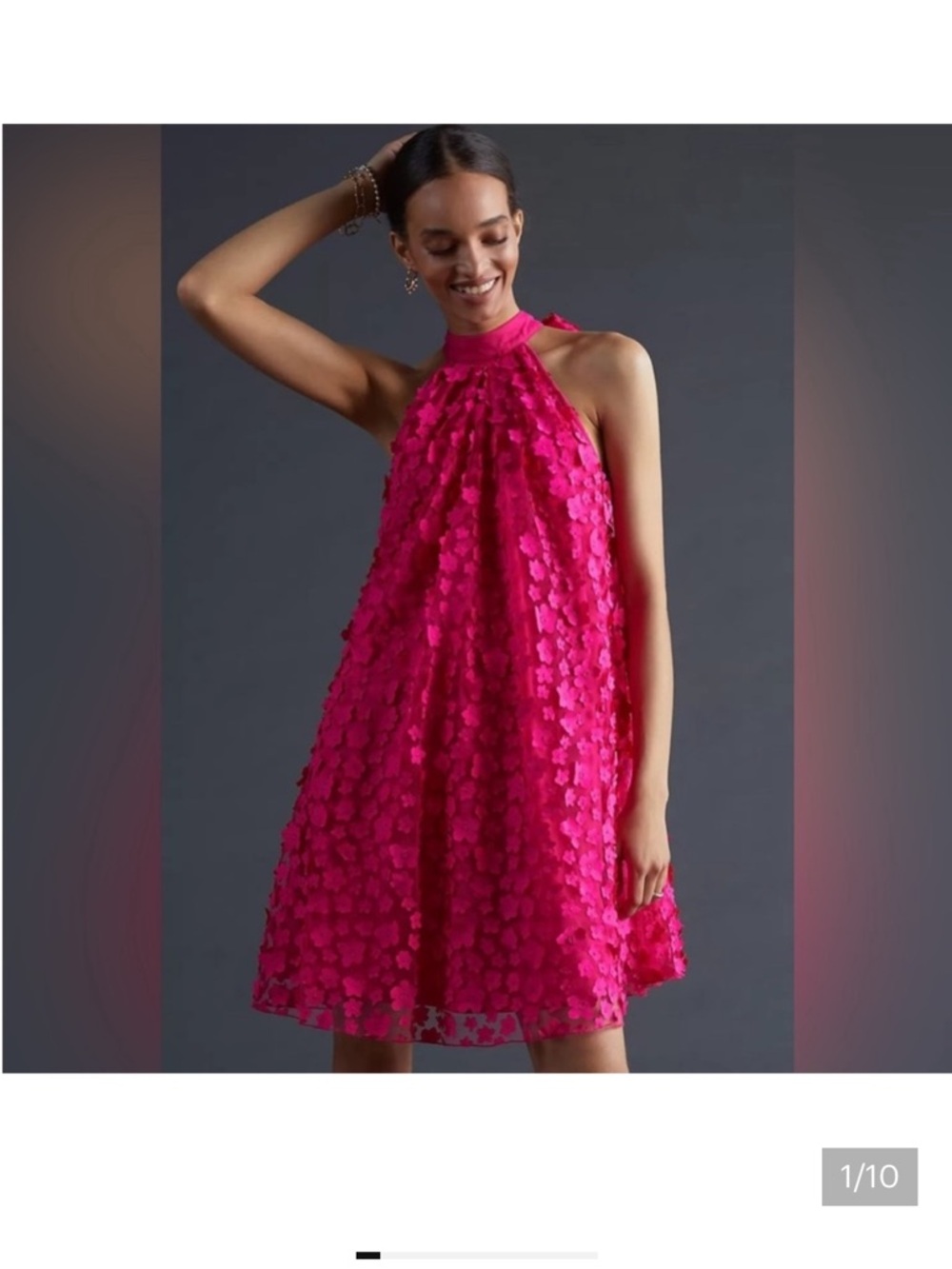 Eva Franco Fuchsia hot pink Halter Dress with Floral Appliqué